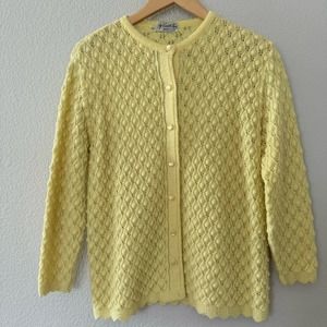 Vintage 60s cardigan Cuddle Knit bubble texture butter yellow Orlon acrylic M-L